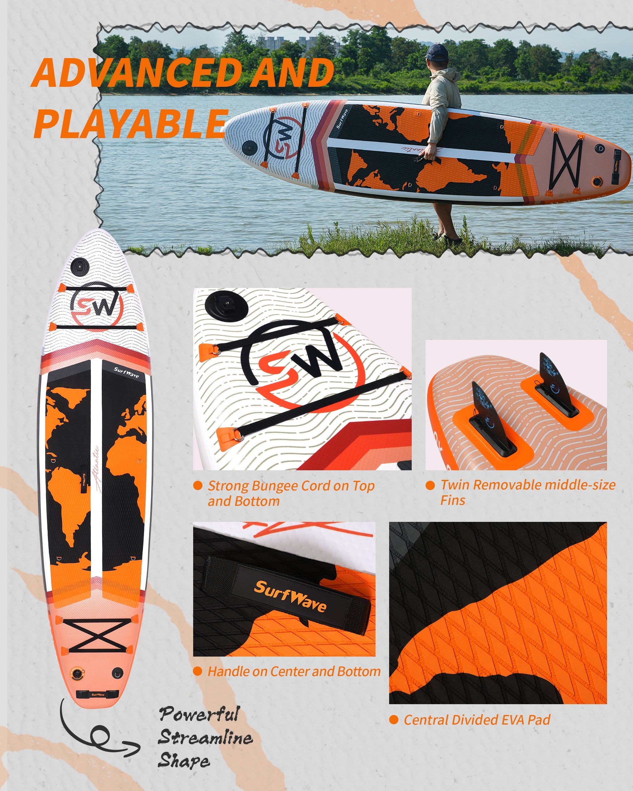 11ft Inflatable SUP Board Military Grade Paddleboard Carbon Paddle Pump