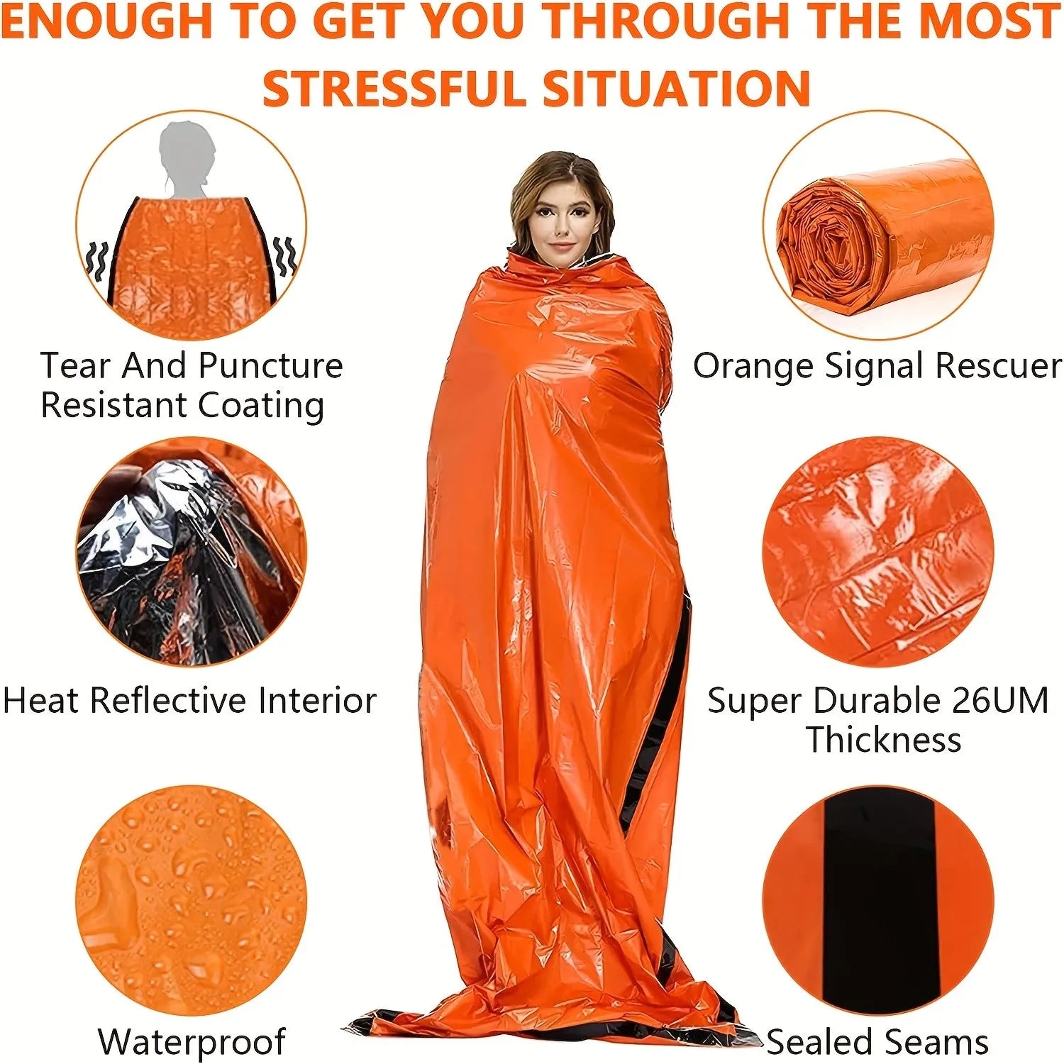 Portable Waterproof Emergency Sleeping Bag Thermal Mylar Survival Gear
