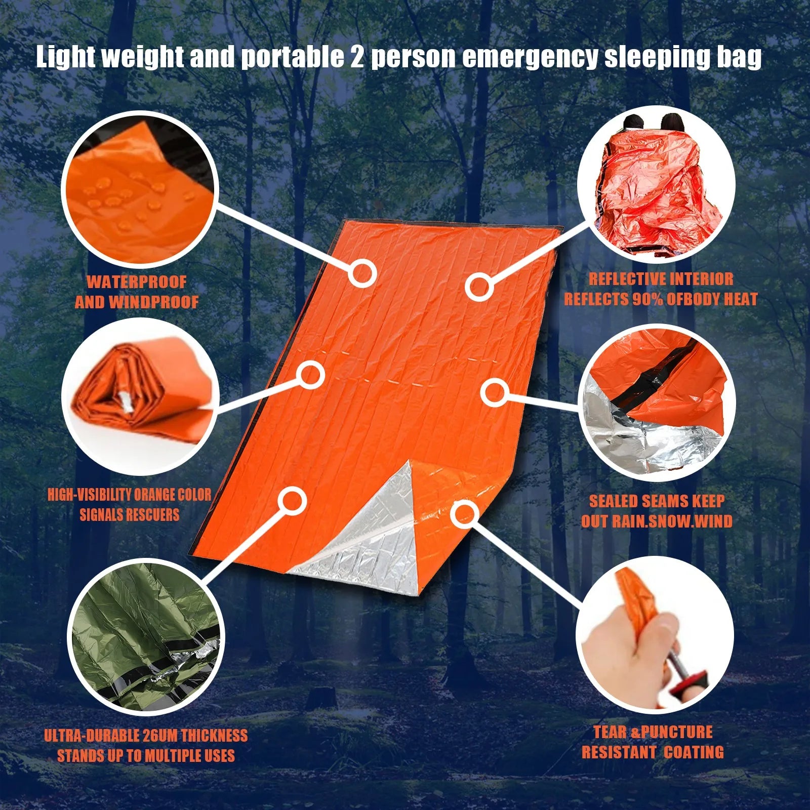 Portable Waterproof Emergency Sleeping Bag Thermal Mylar Survival Gear