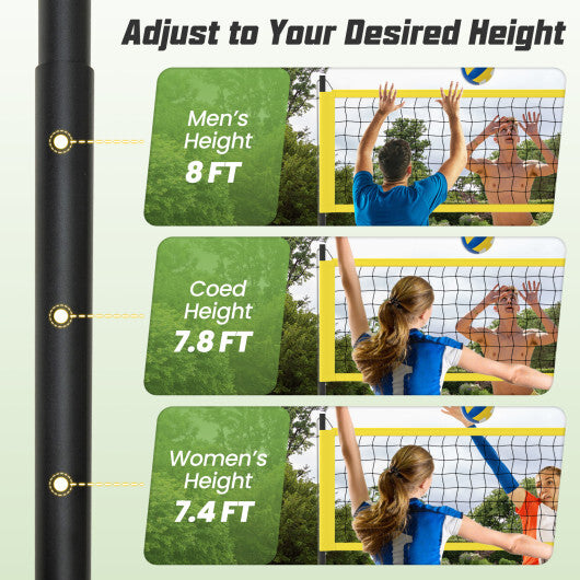 Portable Outdoor Volleyball Net Set Heavy-Duty Volleyball Net System-Yellow