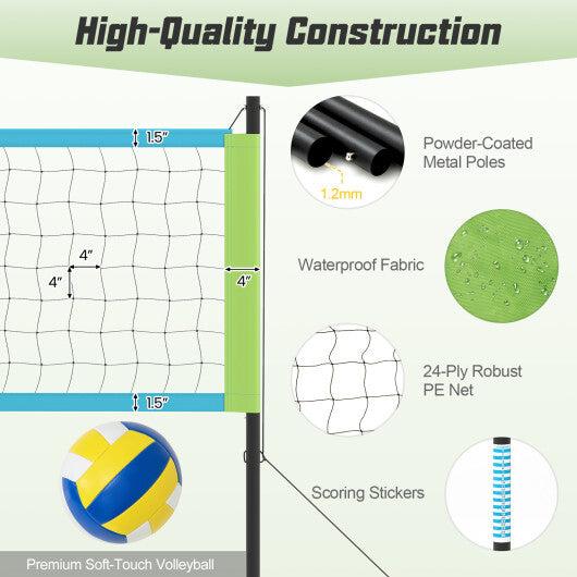 Portable Outdoor Volleyball Net Set Heavy-Duty Volleyball Net System-Yellow