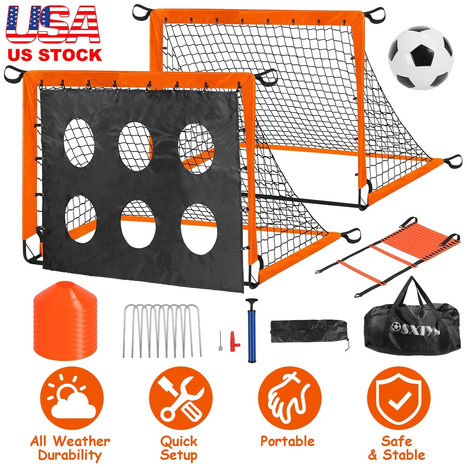 Kids Soccer Goal Set Portable Training Equipment Backyard Starter Kit