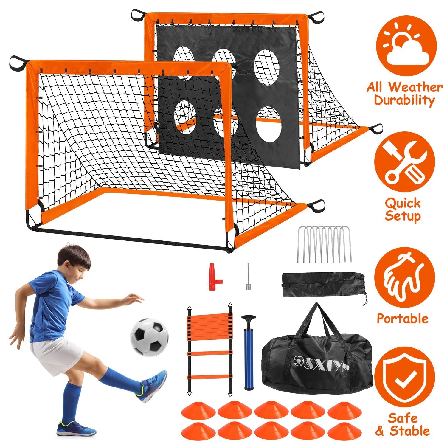 Kids Soccer Goal Set Portable Training Equipment Backyard Starter Kit