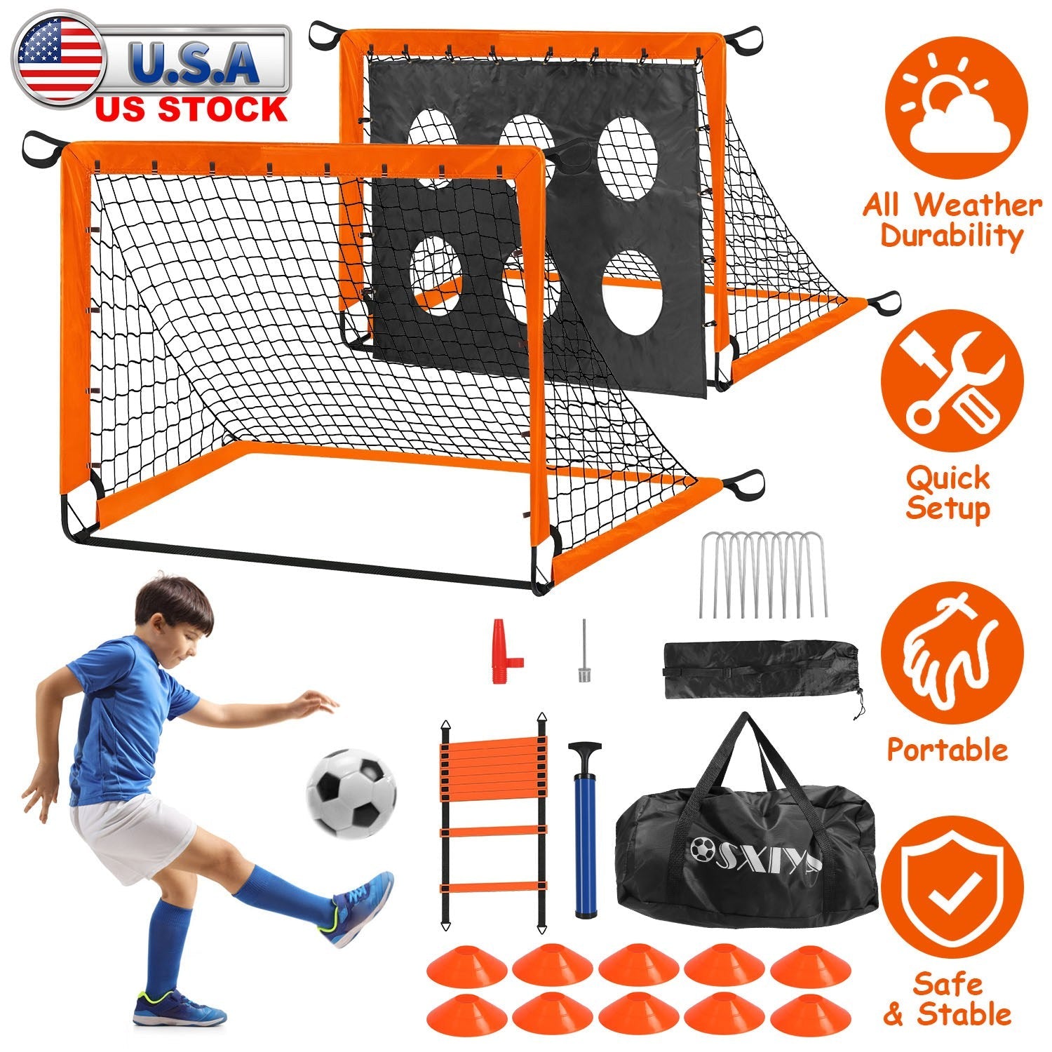 Kids Soccer Goal Set Portable Training Equipment Backyard Starter Kit