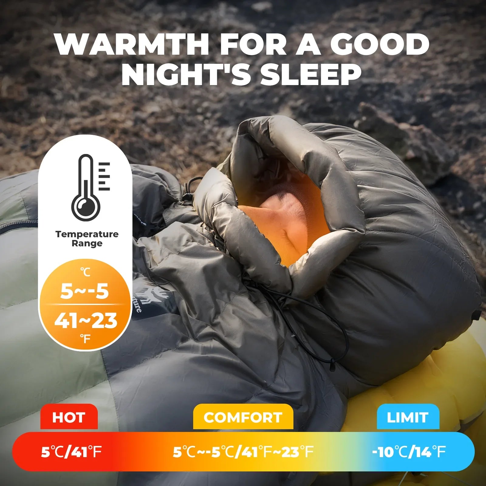 650 Fill Power Mummy Down Sleeping Bag Waterproof Camping