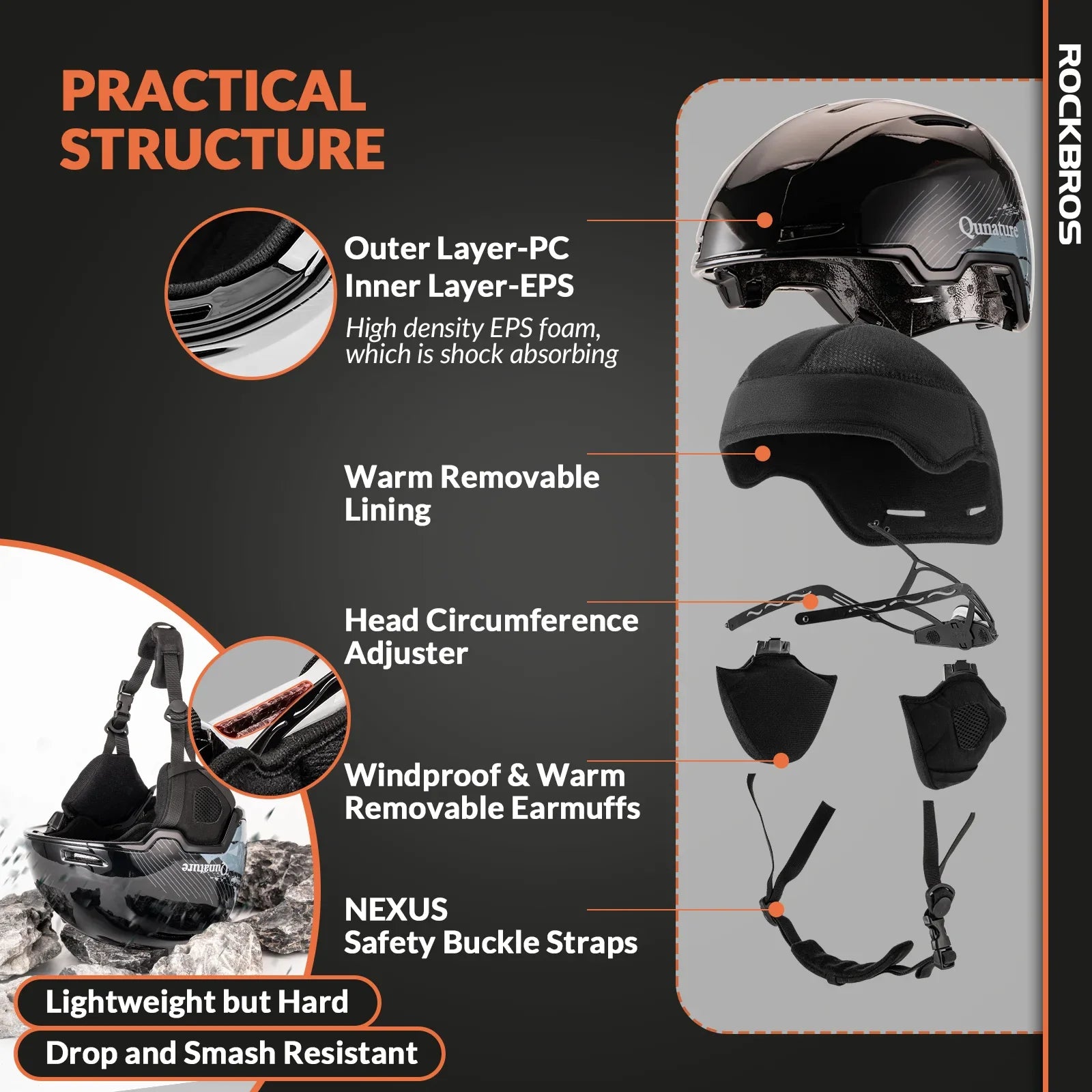 Ski Helmet with Adjustable Ventilation and Detachable Liner for Winter Sports