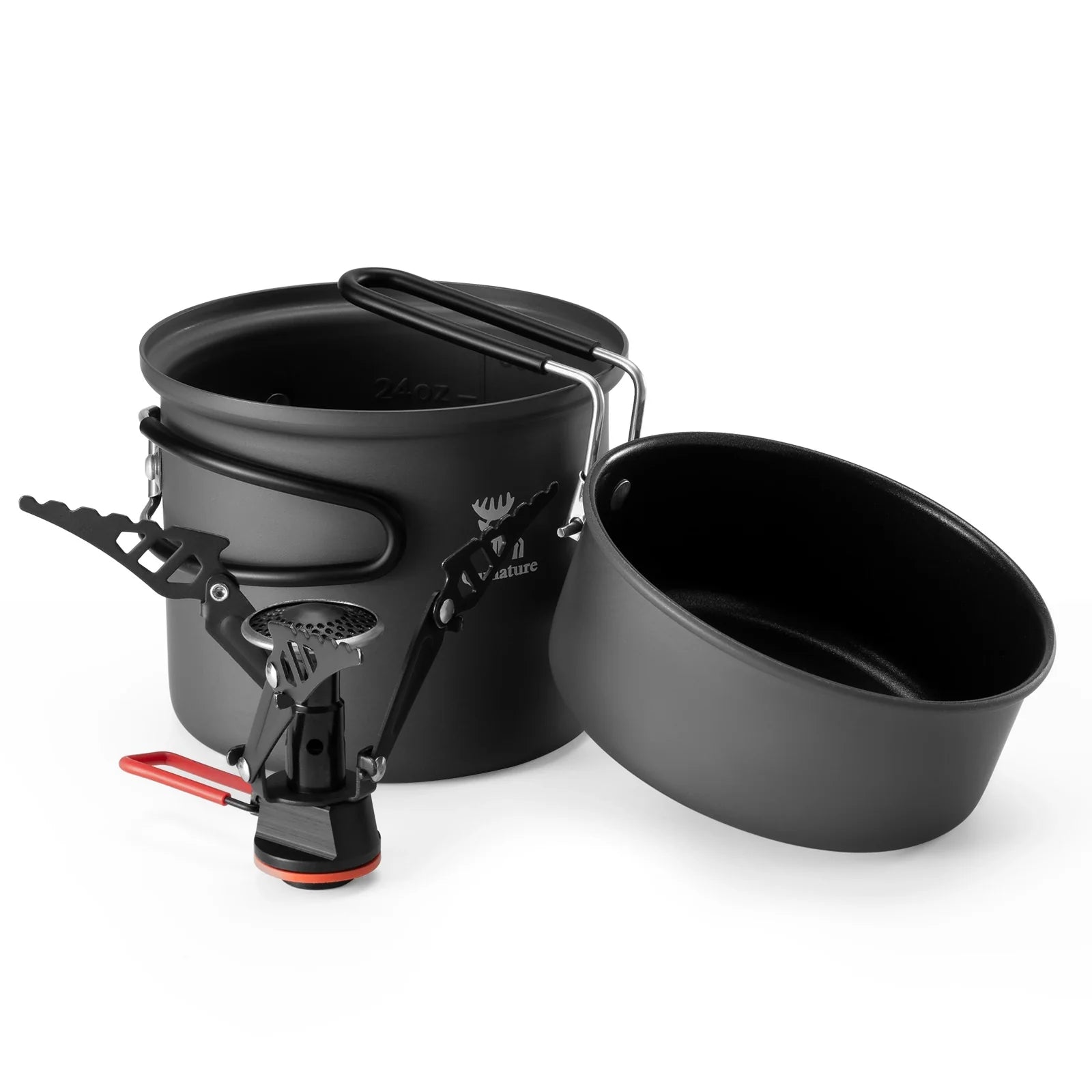 Ultra Light Aluminum Camping Cookware Set Nestable Handle Design