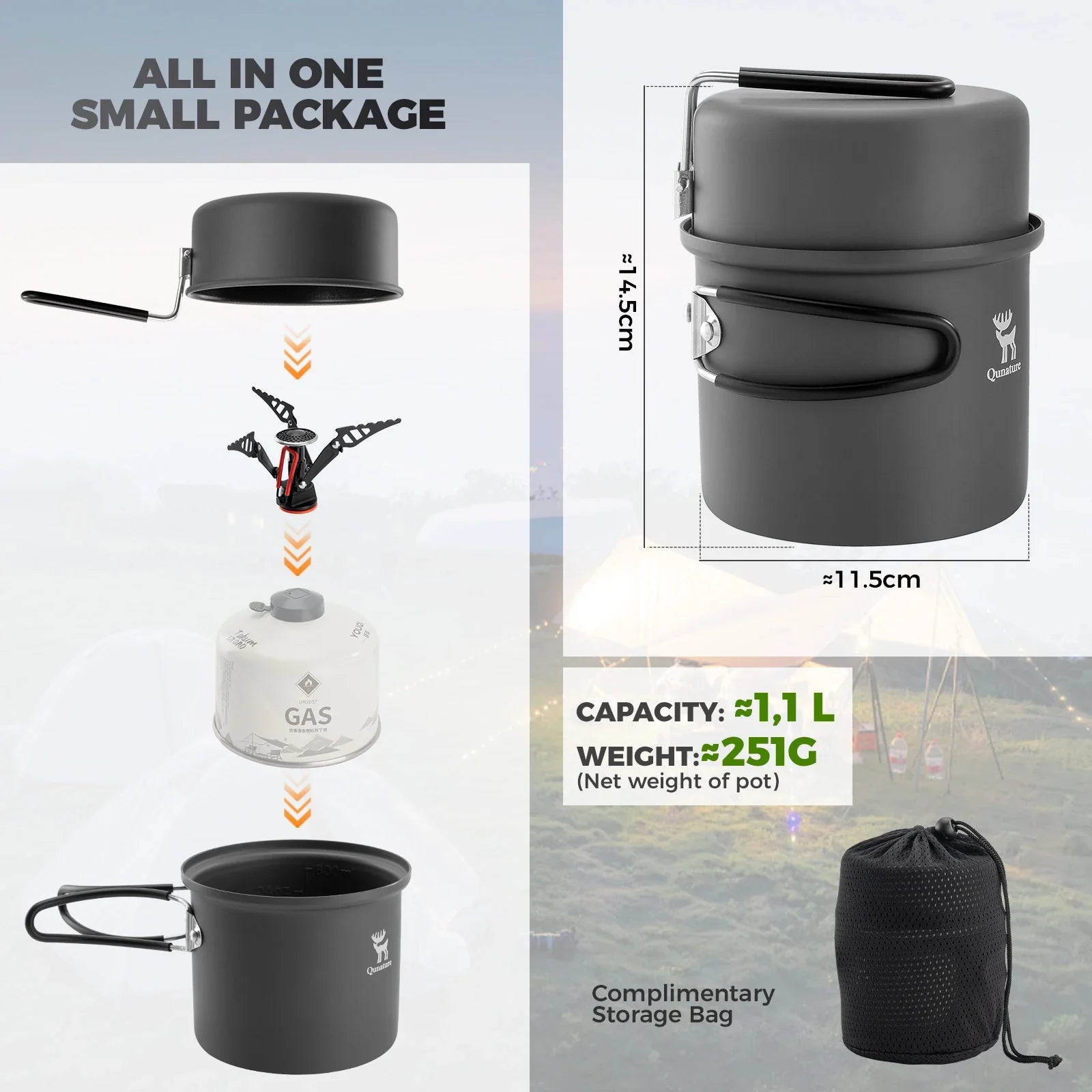 Ultra Light Aluminum Camping Cookware Set Nestable Handle Design